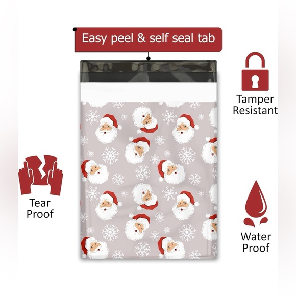 Christmas Santa 20 Poly Mailers red white grey  pack of 20 size 10 x 13 - Picture 3 of 5